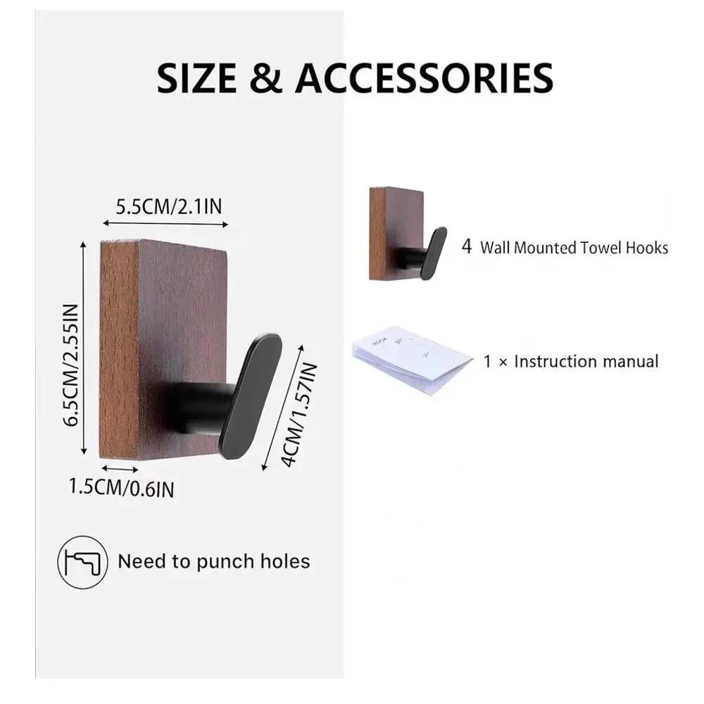 DELITON Adhesive Towel Hooks Wall Hooks Farmhouse 4 Pack Burned Brown (C45)